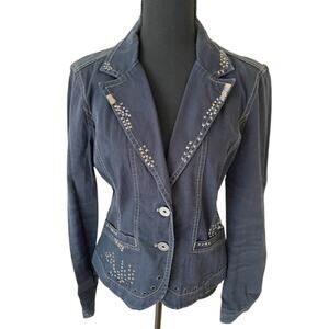 DKNY Navy Jeans Embroidered Jacket Blazer Size M